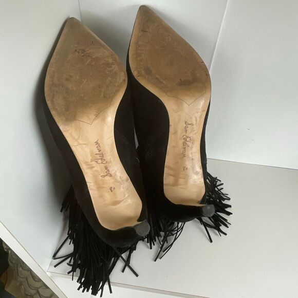 Sam Edelman Suede Fringe Trim Ankle Boots 8.5 Black - Picture 3 of 10